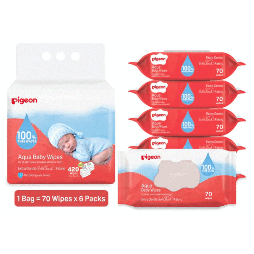 PIGEON AQUA BABY WIPES 70's FLIPTOP  6-IN-1 2