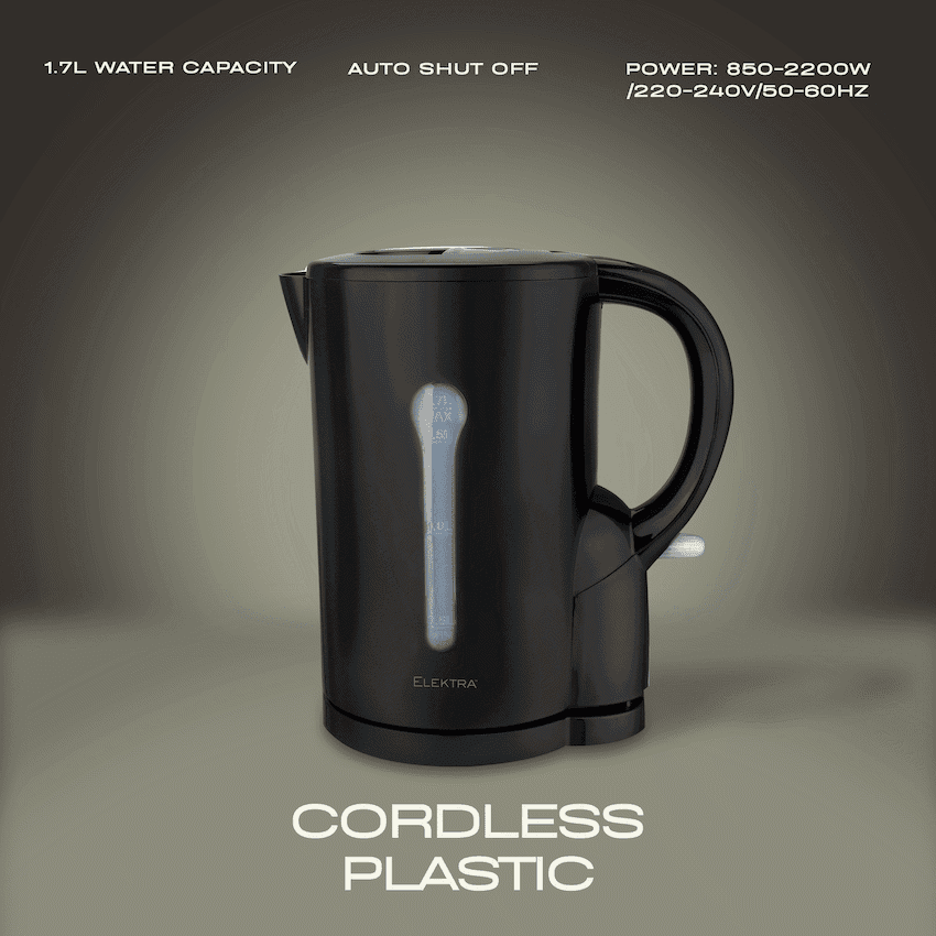 Elektra 1.7l Plastic Cordless Kettle - Black 2