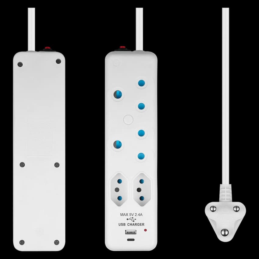Switched 4-Way Extension Lead with 1x Type-C + 1x USB - 2m 3