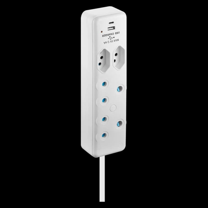 Switched 4-Way Extension Lead with 1x Type-C + 1x USB - 2m 2