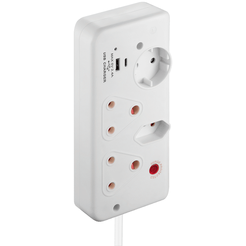 Switched 4-Way with 1x Type-C + 1x USB 2.4a Socket Medium Surge-Protected 0.5m 2