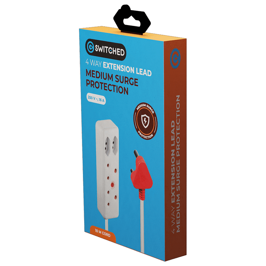 Switched 4-Way Medium Surge Extension Lead 10m 4