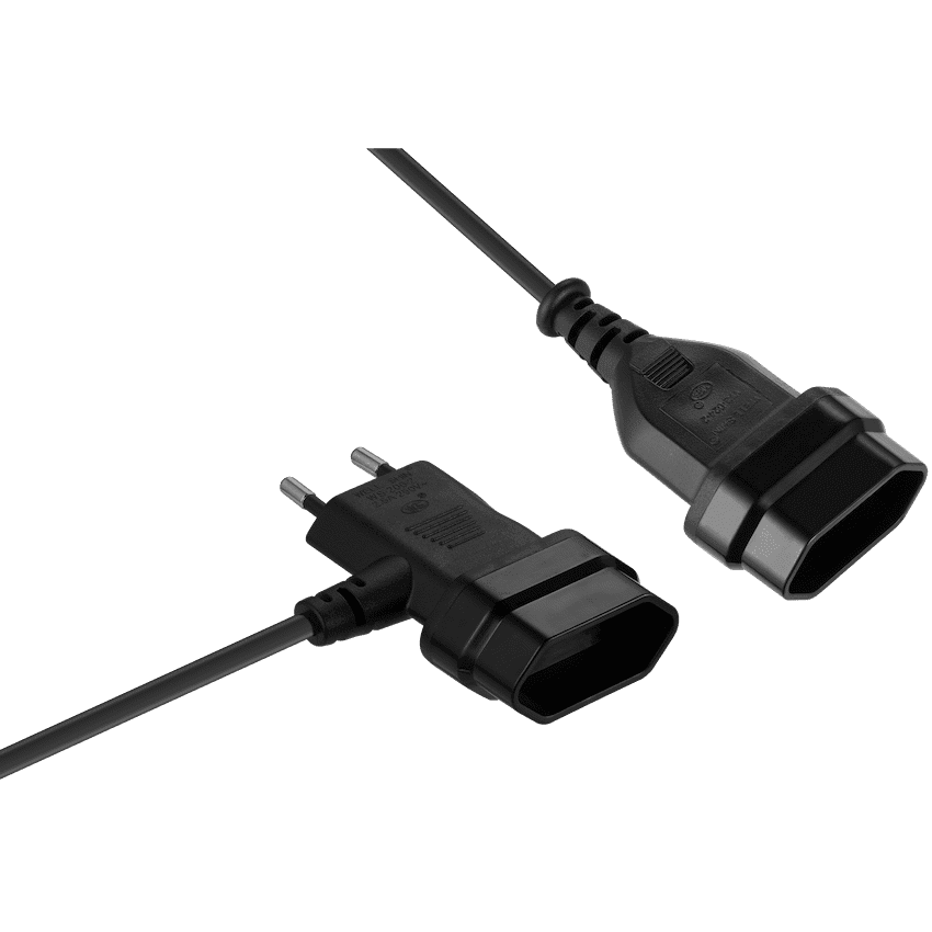 Switched Easy Cable Extender 2-Pin Euro to T-Shape AC 2-Pin Euro Socket 2m - Black 4