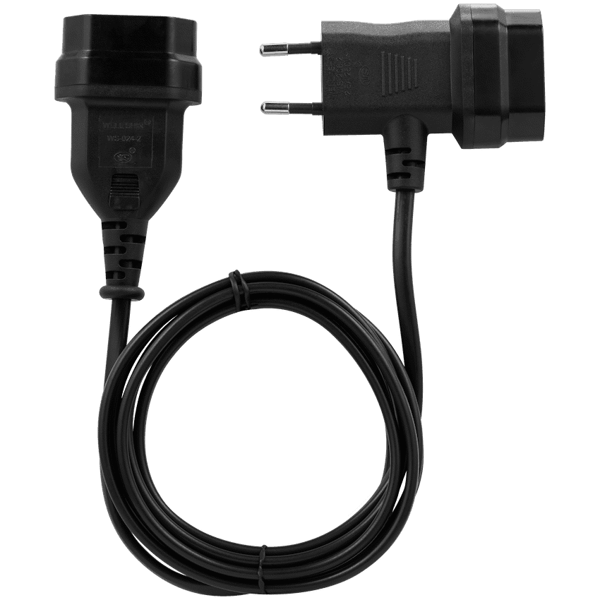Switched Easy Cable Extender 2-Pin Euro to T-Shape AC 2-Pin Euro Socket 2m - Black 3