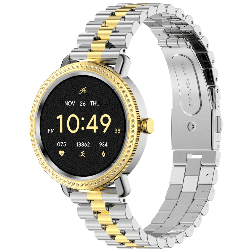 Volkano Ayla Collection Jewelled Smartwatch With 2 Colour Metal link strap 2