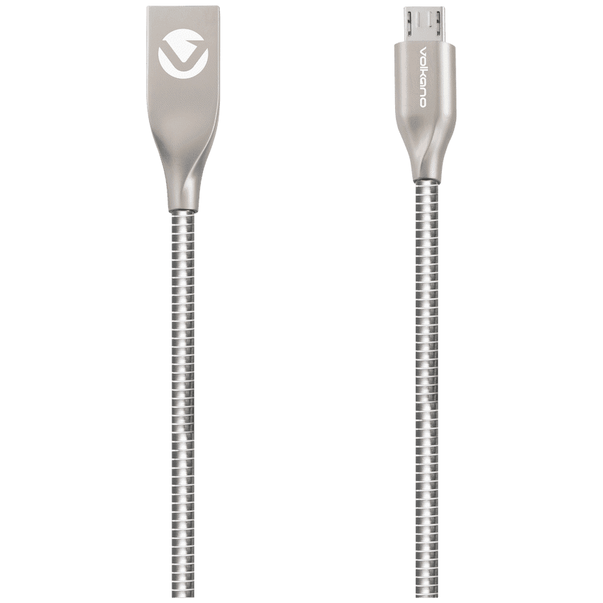 Volkano Iron Series Round Metallic Spring Micro USB Cable 1.2m - Silver