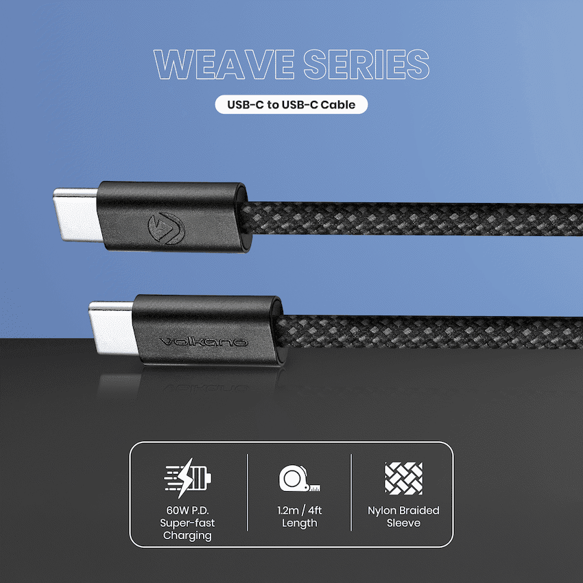 Volkano Weave Series 60w USB C to USB C 1.2m-Black 3