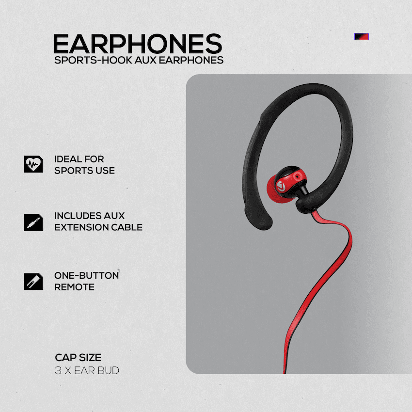 Volkano Sports Earphones Black/Red 3