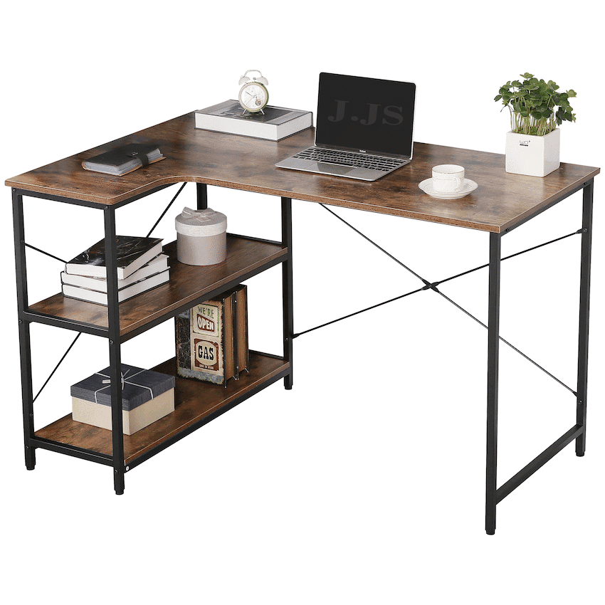 Everfurn Anthony L-Shaped Corner Work Desk - Steel Frame 2