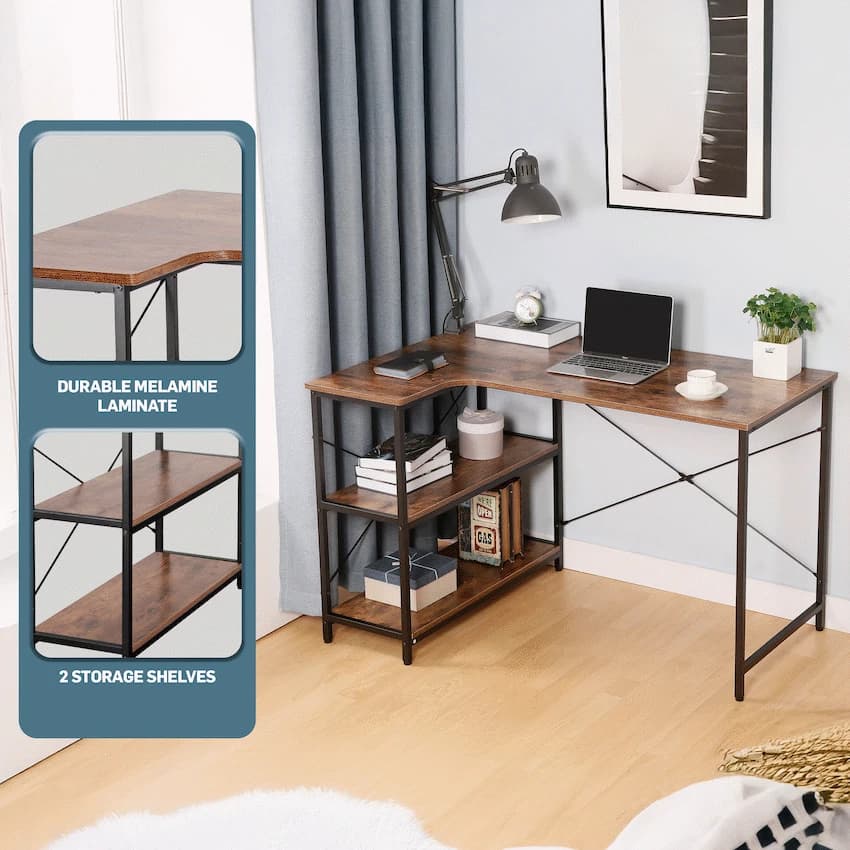 Everfurn Anthony L-Shaped Corner Work Desk - Steel Frame 8