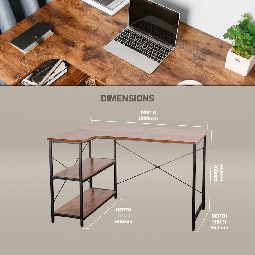 Everfurn Anthony L-Shaped Corner Work Desk - Steel Frame 9
