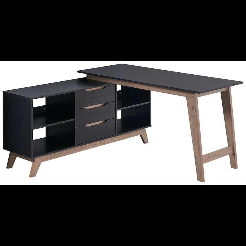 Everfurn Premium Lunar Office Desk - Black, L-Shaped Desk, With Storage 3