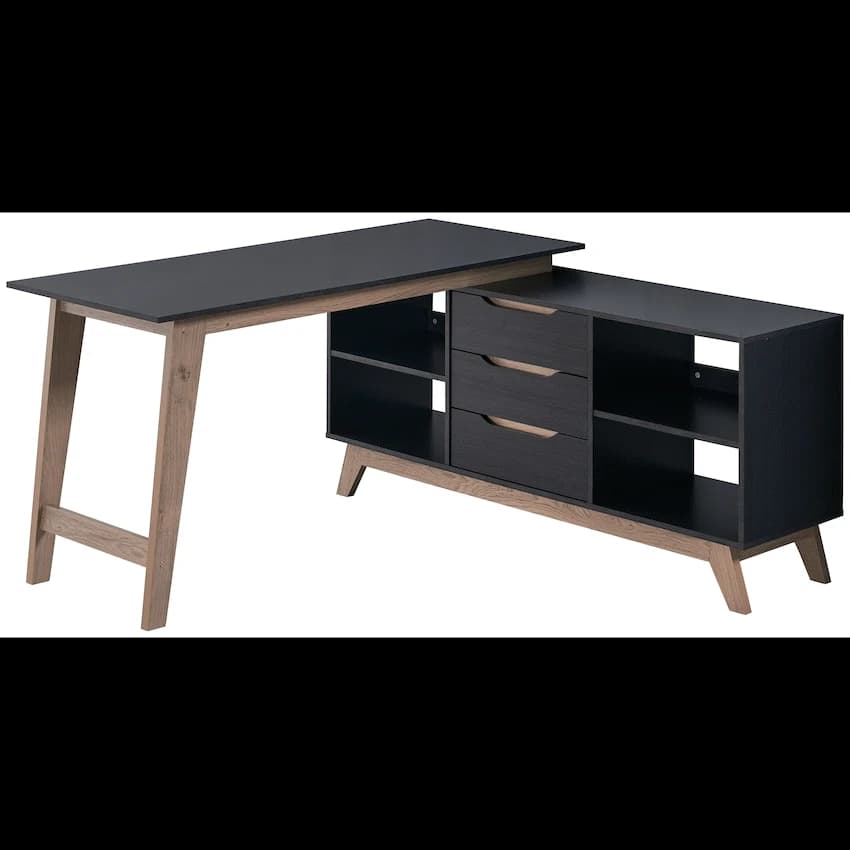 Everfurn Premium Lunar Office Desk - Black, L-Shaped Desk, With Storage 4