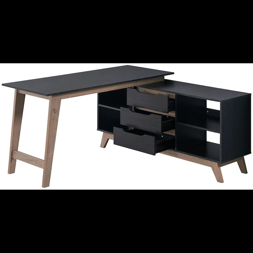 Everfurn Premium Lunar Office Desk - Black, L-Shaped Desk, With Storage 5