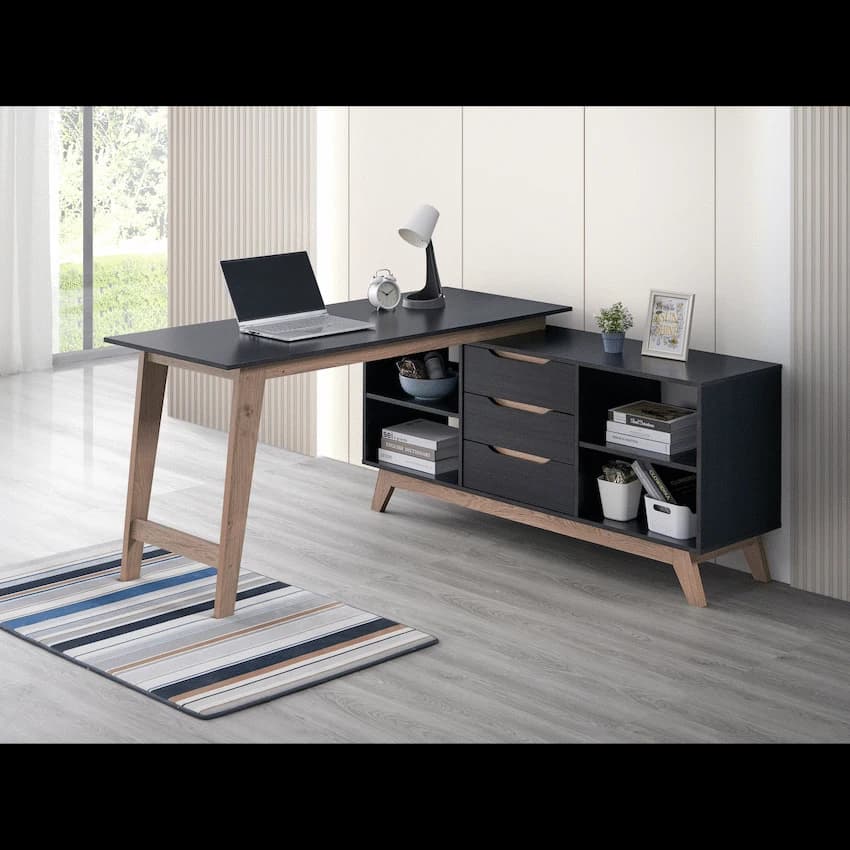 Everfurn Premium Lunar Office Desk - Black, L-Shaped Desk, With Storage 6