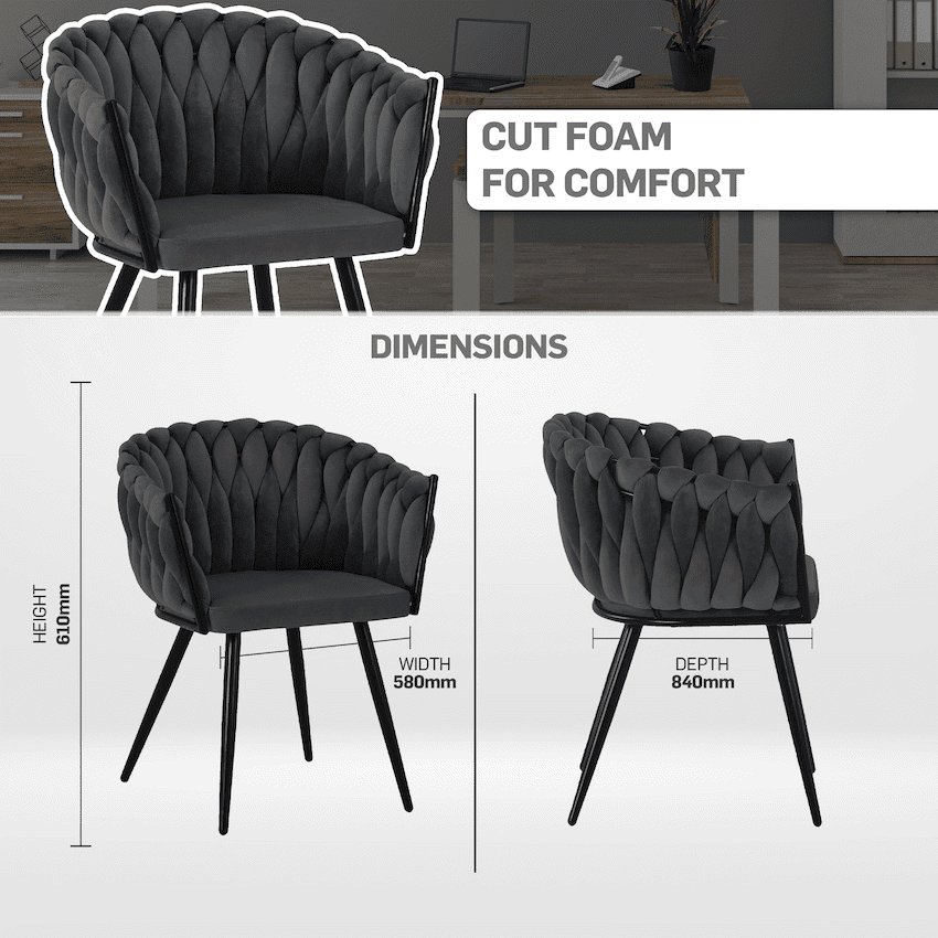 Everfurn Opulent Large Velvet Casual Chair - Grey - 2 Pack 8