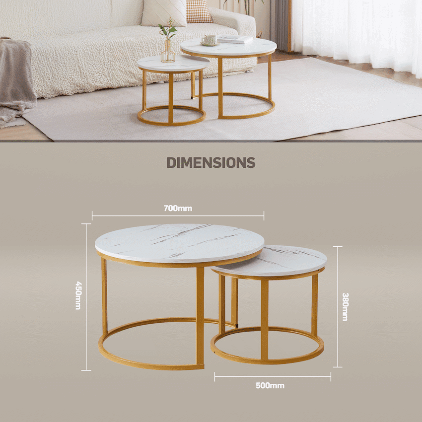 Everfurn Nile Nesting Coffee Table - White & Gold (2 Pc) 7