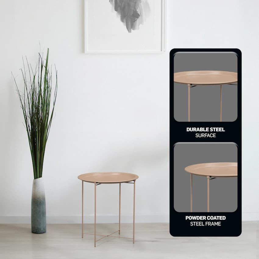 Everfurn Nala Side Table Beige, Painted MDF, Steel Frame 3