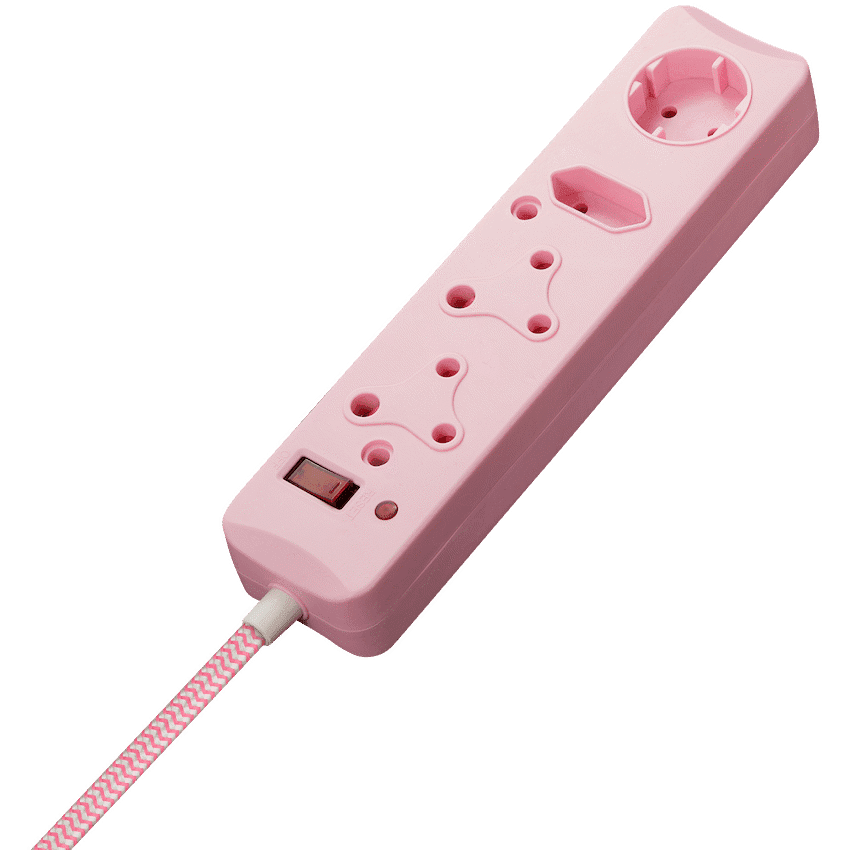 Switched 4-Way Surge-Protected Multiplug - 3m Braided Cord - Pink 2