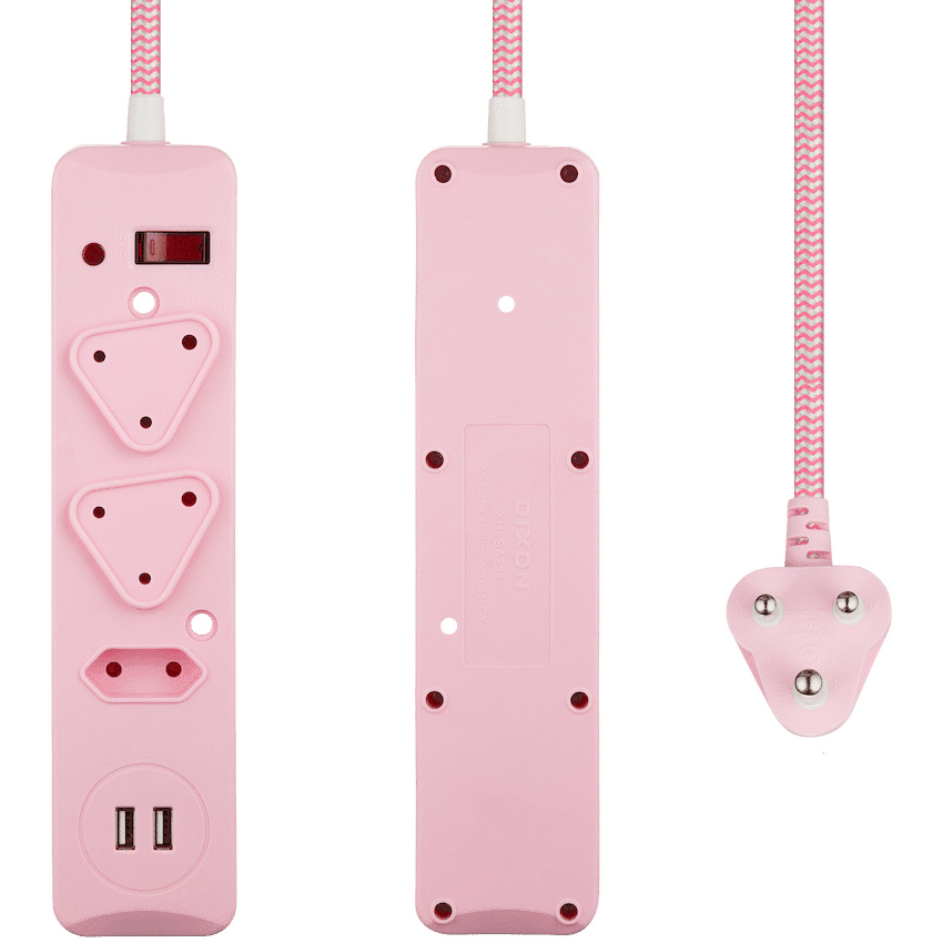 Switched 3-Way Surge-Protected Multiplug with Dual 2.4a USB Ports 3m Braided Cord 4
