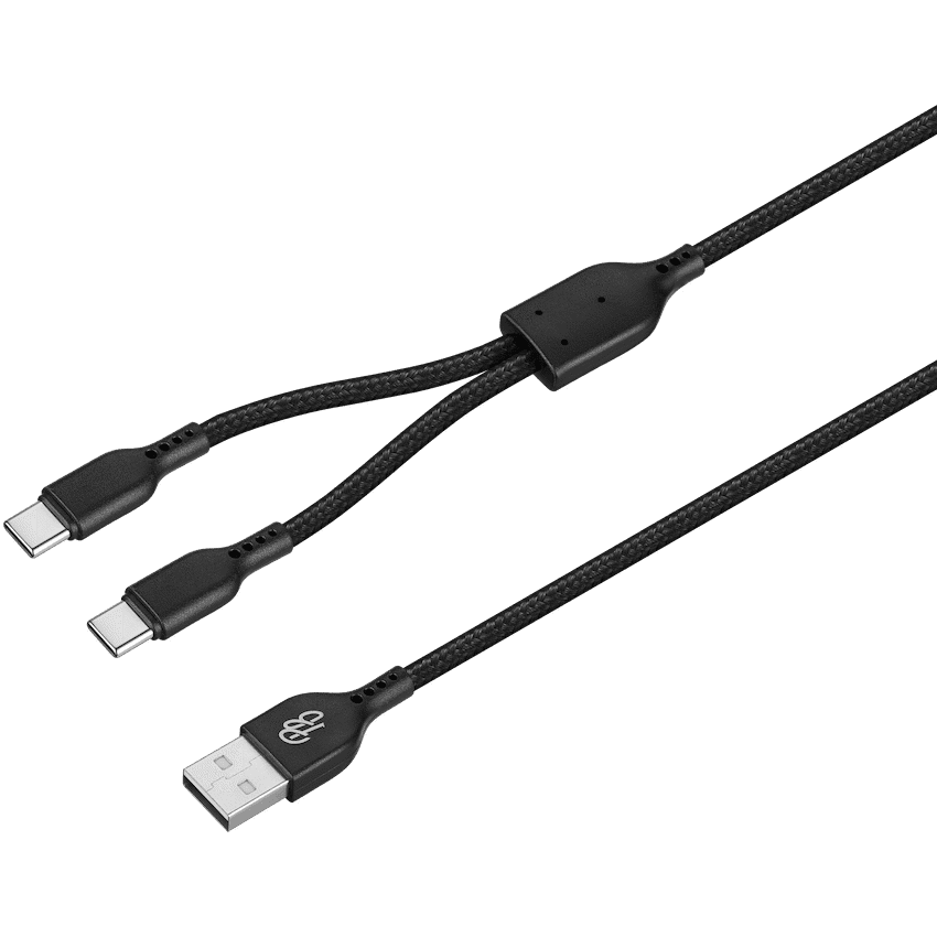 Pro Bass Cord Series 1.2m 15w USB-A to 2x USB-C Braided - Black 7