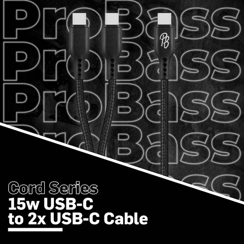 Pro Bass Cord Series 1.2m 15w USB-C to 2x USB-C Braided - Black 4