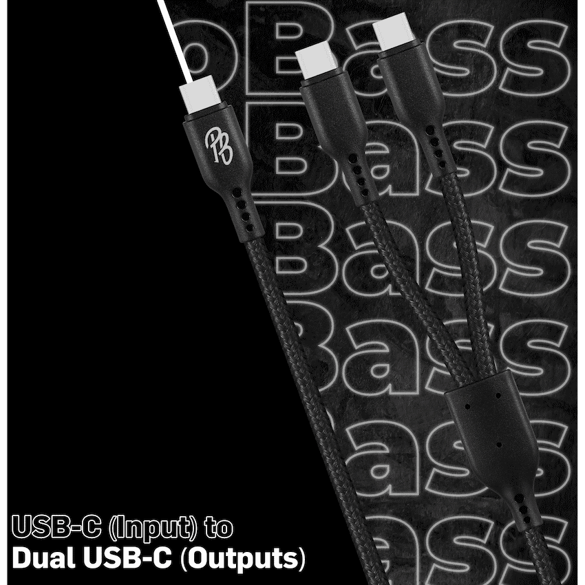 Pro Bass Cord Series 1.2m 15w USB-C to 2x USB-C Braided - Black 6
