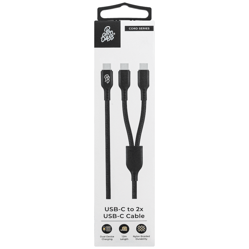 Pro Bass Cord Series 1.2m 15w USB-C to 2x USB-C Braided - Black 8