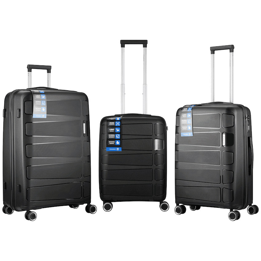 Travelwize Tourer PP 3Pc 4-wheel Spinner Luggage Set Black 2