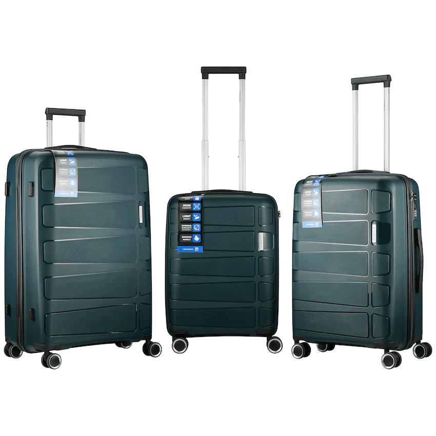 Travelwize Tourer PP 3Pc 4-wheel Spinner Luggage Set Petrol 4