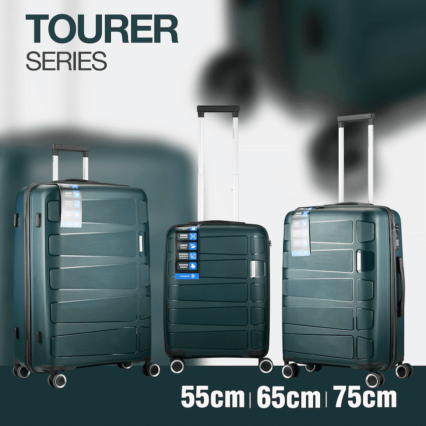 Travelwize Tourer PP 3Pc 4-wheel Spinner Luggage Set Petrol 6