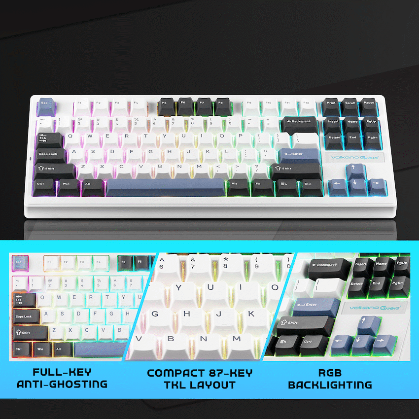 Volkano Gaming Obsidian X1 TKL Mechanical Tri-mode keyboard with Red switches 3