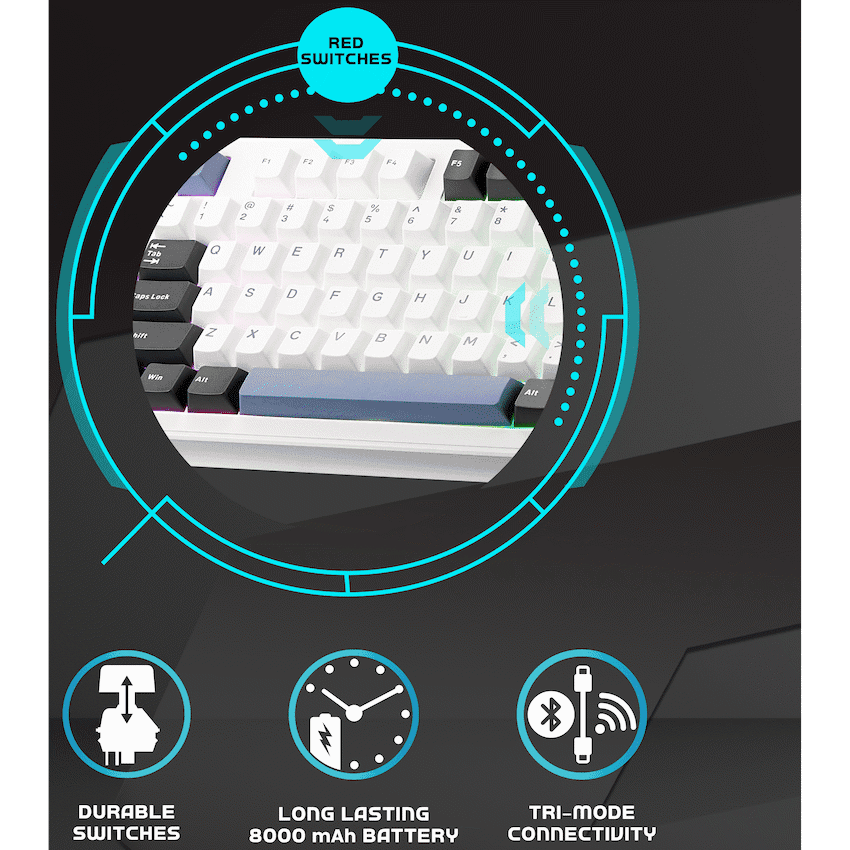 Volkano Gaming Obsidian X1 TKL Mechanical Tri-mode keyboard with Red switches 4