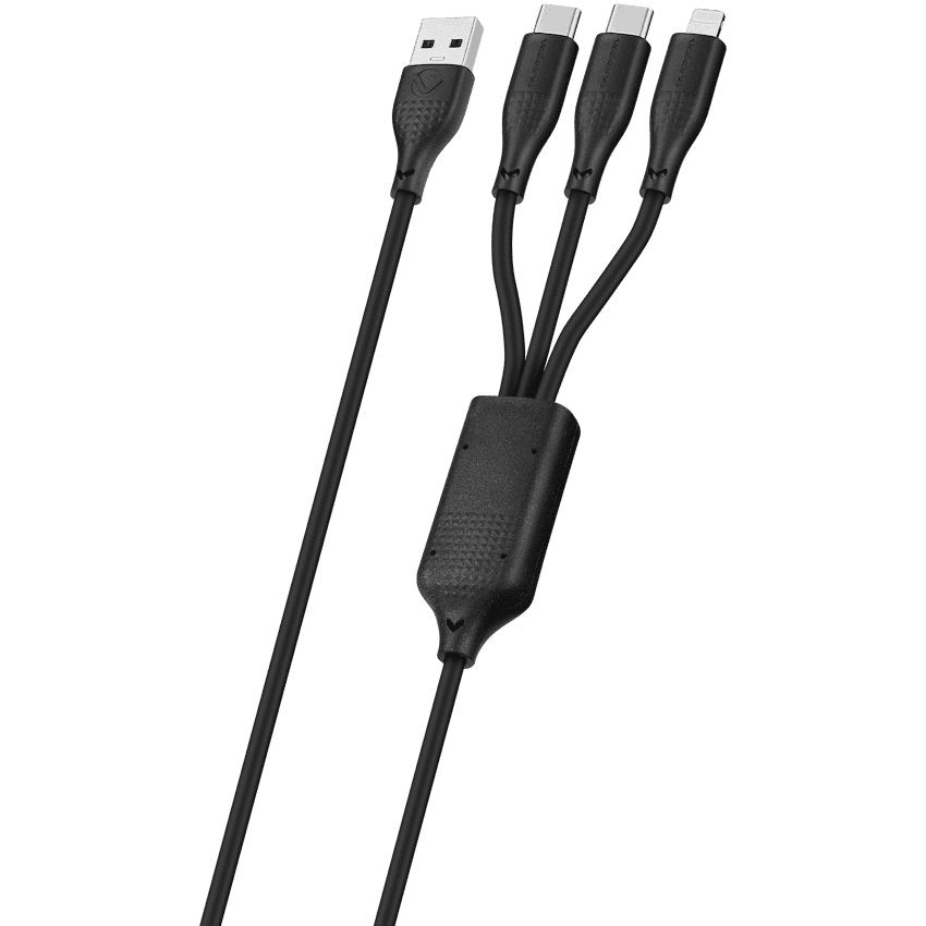 Volkao Nova Series USB A to 2 USb C and lightning cable 100W 1.2m TPE-Black 2