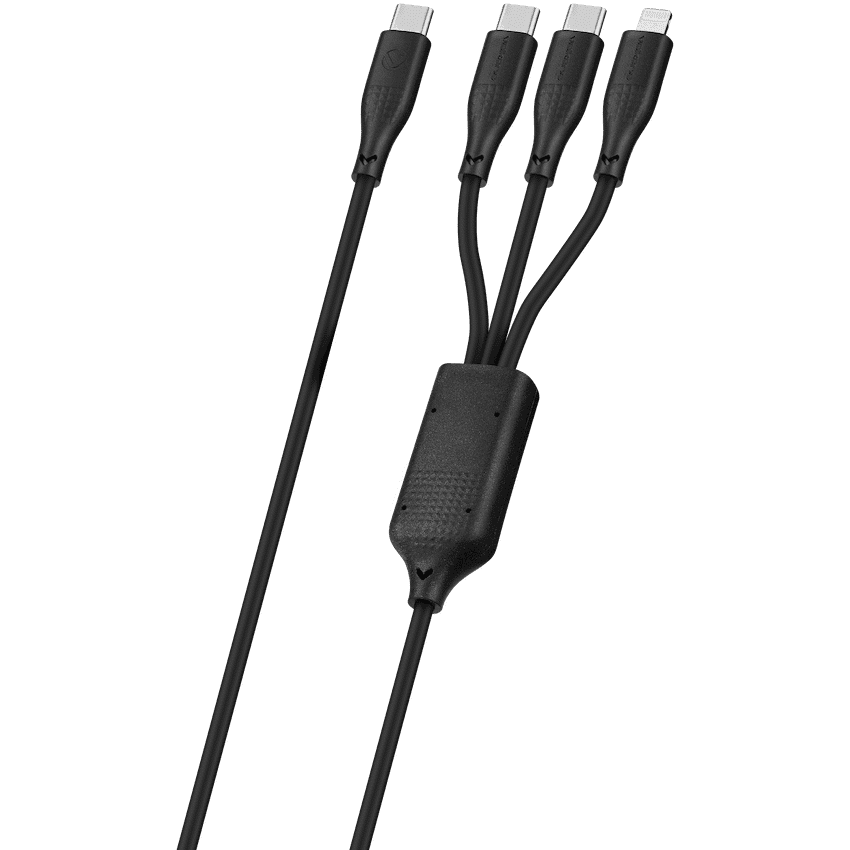 Volkano Nova Series USB C to 2 USB C and lightning cable 100W TPE-Black 2