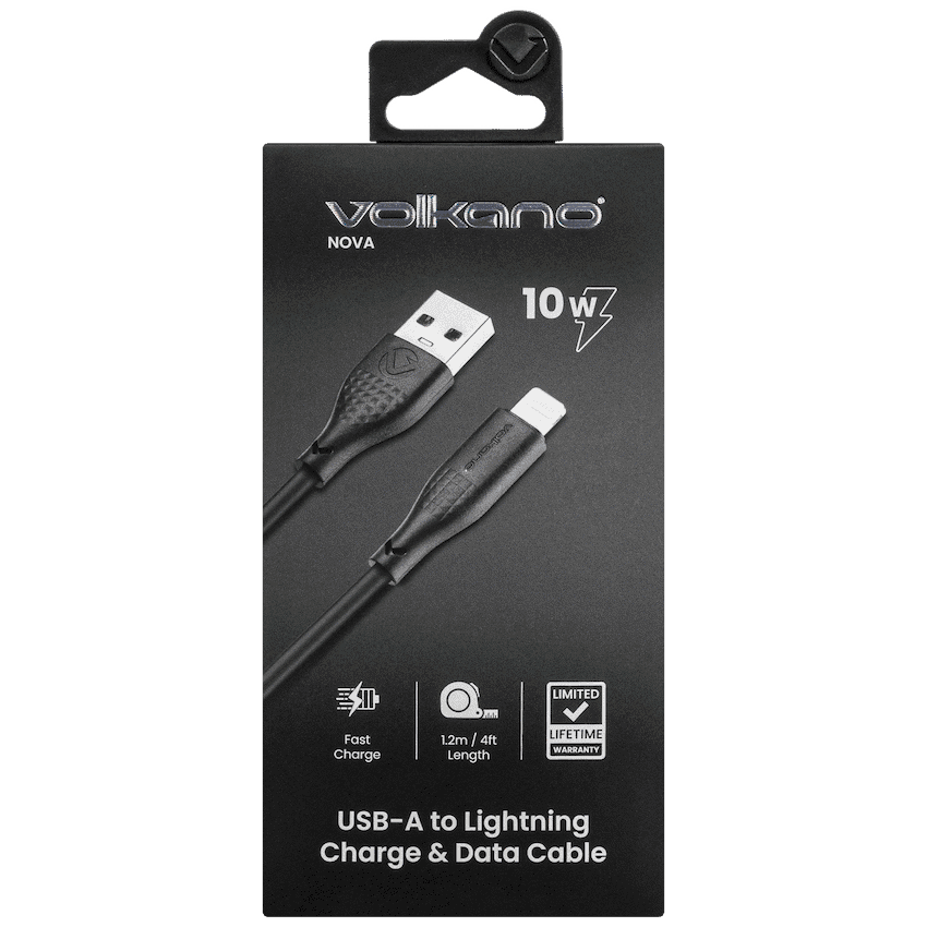 Volkano Nova Series USB A to Lightning charging cable 10W TPE-Black 3