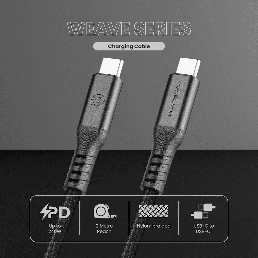 Volkano Weave Series USB C to USB C 240W 20Gbps 2m-black 3