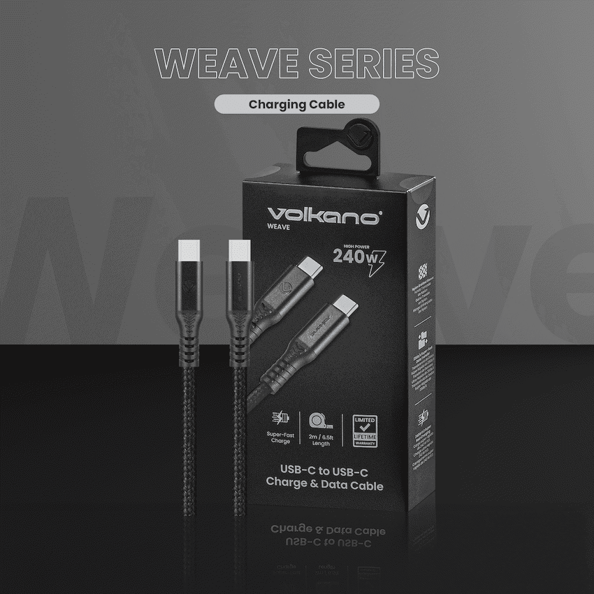 Volkano Weave Series USB C to USB C 240W 20Gbps 2m-black 5