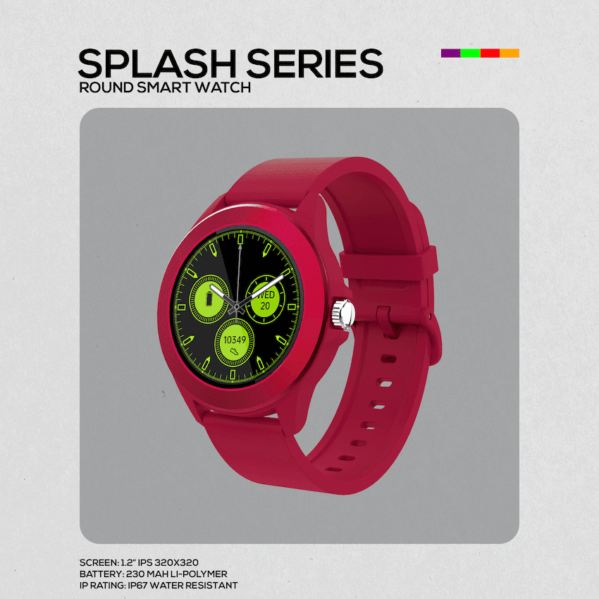 Volkano Splash Series Round Smartwatch - Red 10