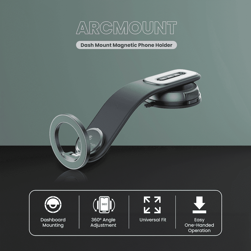 Volkano Arcmount Bendable Dash Mount Magnetic Phone Holder - Black 3