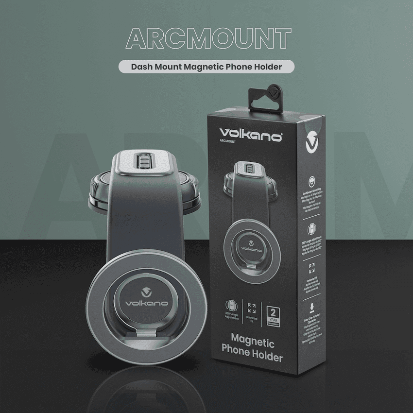 Volkano Arcmount Bendable Dash Mount Magnetic Phone Holder - Black 5