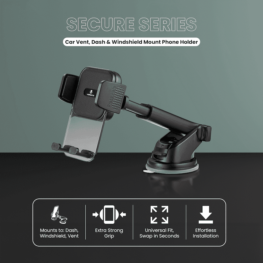 Volkano Secure Series Car Vent, Dash & Windshield Mount Phone Holder - Black 3