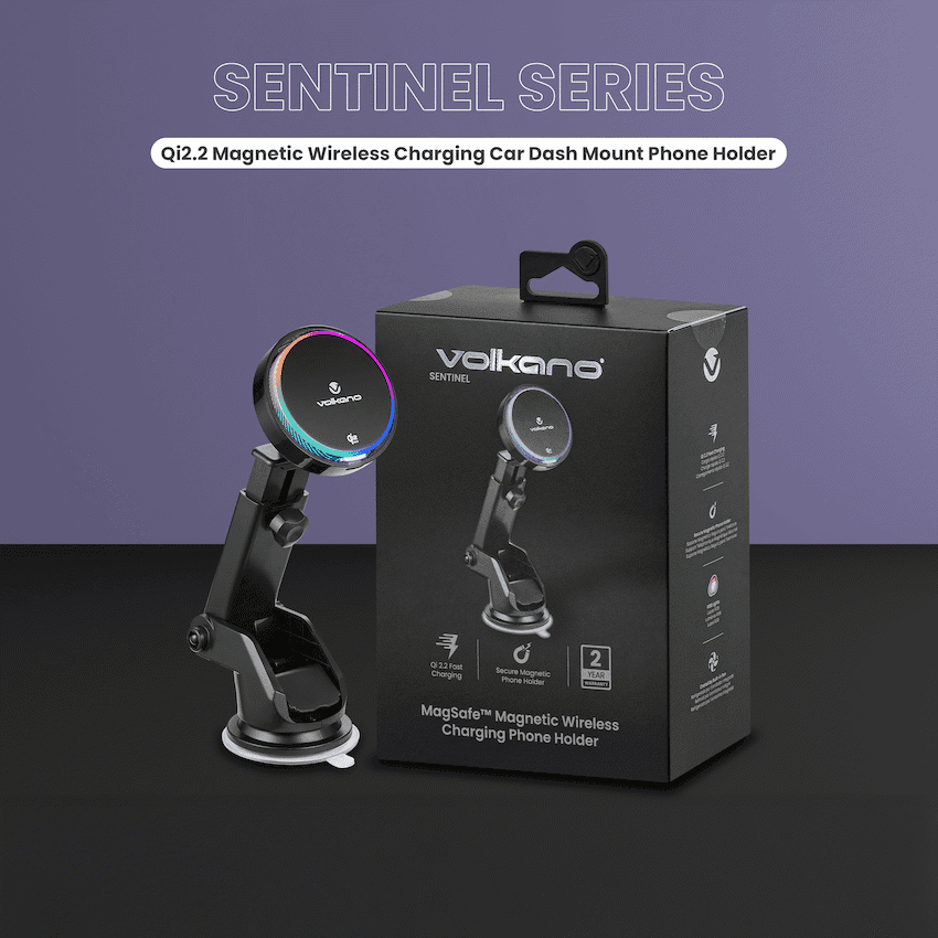 Volkano Sentinel Series Qi2.2 Magnetic Wireless Charging Car Dash Mount Phone Holder - Black 5