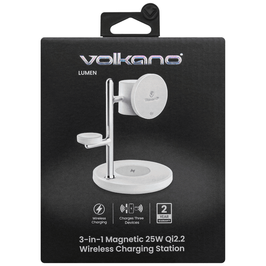 Volkano Lumen Series 3-in-1 Magnetic 25W Qi2.2 Wireless Charging Station - White 4