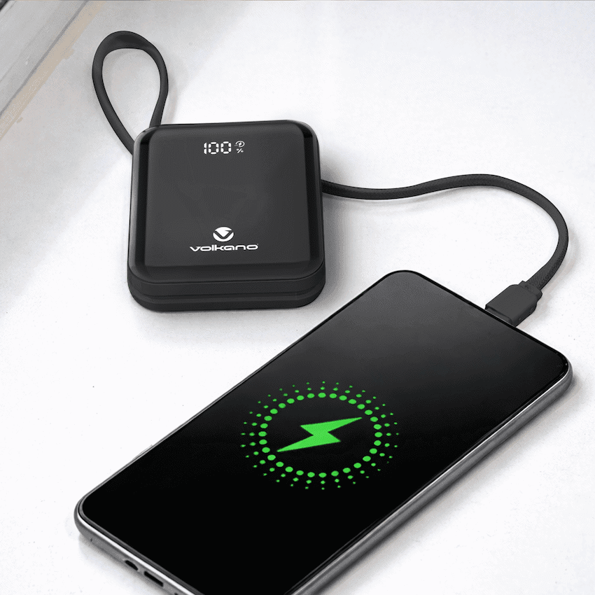 Volkano Solace Series 10 000 mAh Power Bank with Built-in USB-C & Lightning Cable - Black 5