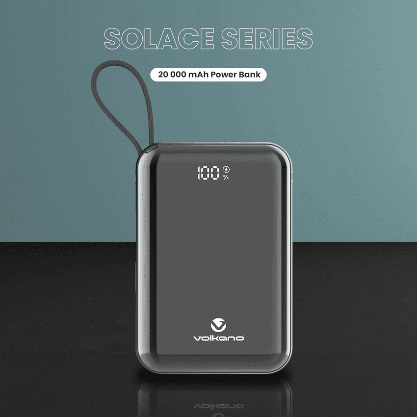 Volkano Solace Series 20 000 mAh Power Bank with Built-in USB-C & Lightning Cable - Black 5
