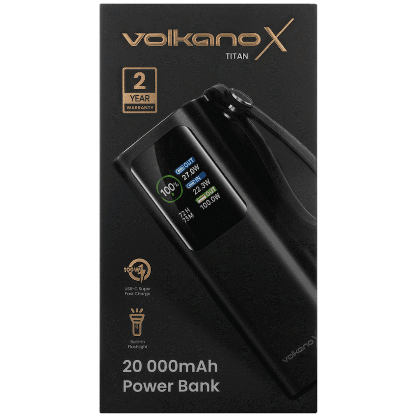 VolkanoX Titan Series - 20 000 mAh - Power Bank with retractable Type-C Cable with Flashlight 2