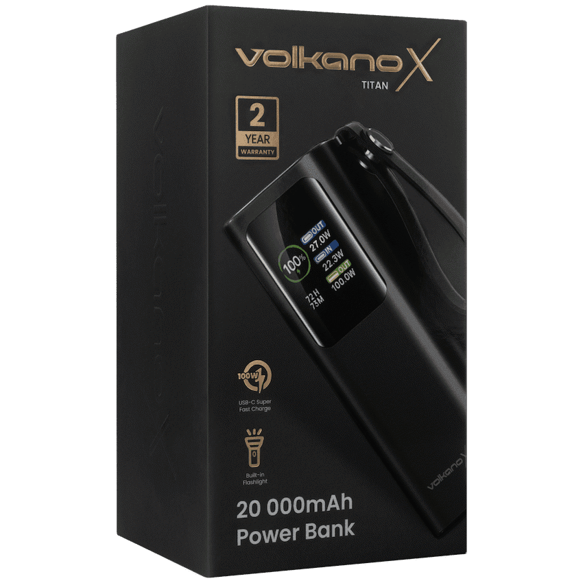 VolkanoX Titan Series - 20 000 mAh - Power Bank with retractable Type-C Cable with Flashlight 6
