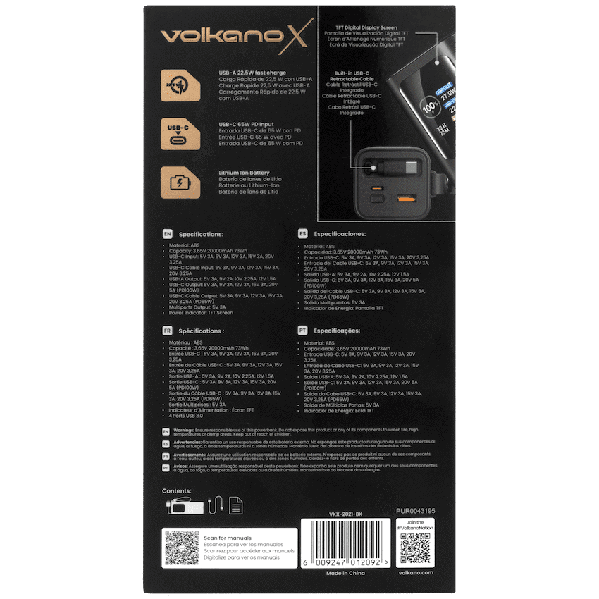 VolkanoX Titan Series - 20 000 mAh - Power Bank with retractable Type-C Cable with Flashlight 10
