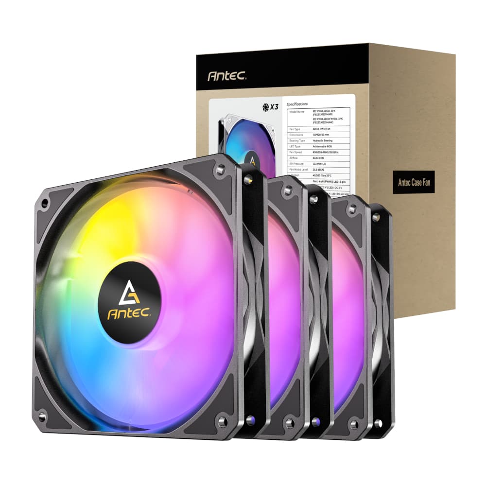 Antec P12 ARGB 120 PWM Case Fan 3 Pack - Black 1